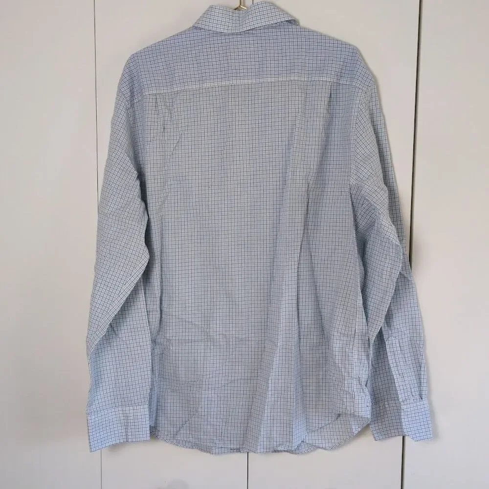 Merona The Ultimate Shirt Non-Iron Men XL Plaid Blue Long Sleeve Dress Shirt
